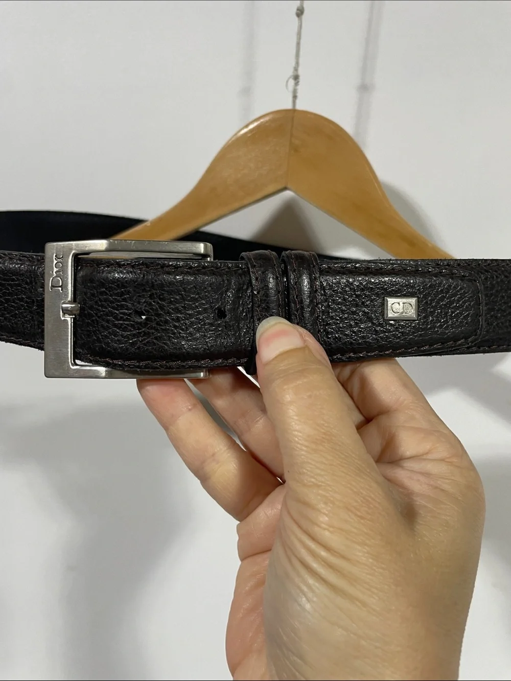 Dior Black Leather Men's Belt with Silver-Tone Buckle